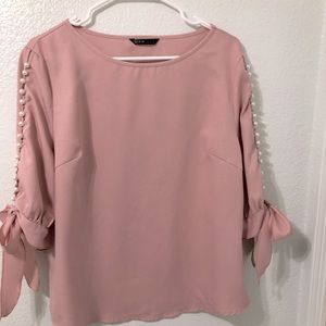 Pink Long Sleeve Blouse with buttons down the sleeves Size M